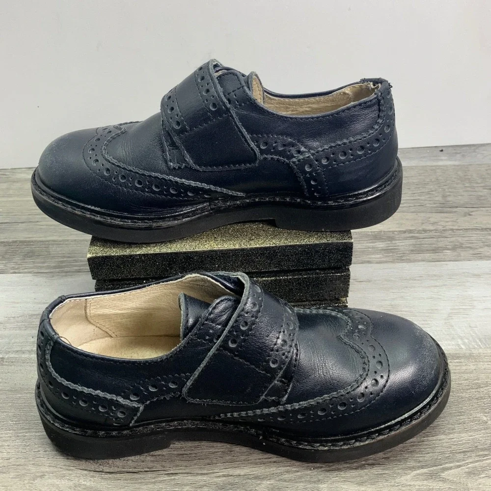Montelpare Tradition Kids Navy Blue Leather Wingtip Brogue Loafers Italy Size 25